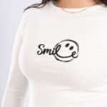 EMBROIDERY -Smile Long Sleeve Round Neck Top