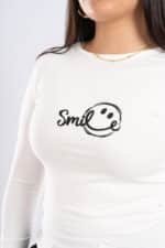 EMBROIDERY -Smile Long Sleeve Round Neck Top