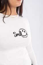 EMBROIDERY -Smile Long Sleeve Round Neck Top - Image 3