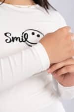 EMBROIDERY -Smile Long Sleeve Round Neck Top - Image 4