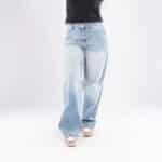 Light blue wide-leg jeans for women with relaxed fit – Il Viaggio fashion clothing